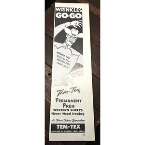 Tem-Tex Western Shirts Vtg Print Ad 1960s Cowboy Fashion Wrinkle-Free Denver CO